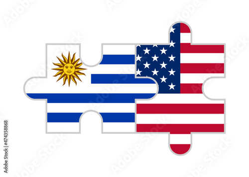 puzzle pieces of uruguay and united states flags. vector illustration isolated on white background	
