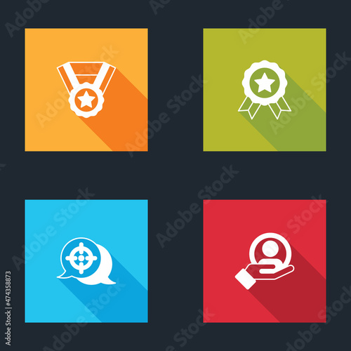 Set Medal, , Target and Hand for search people icon. Vector