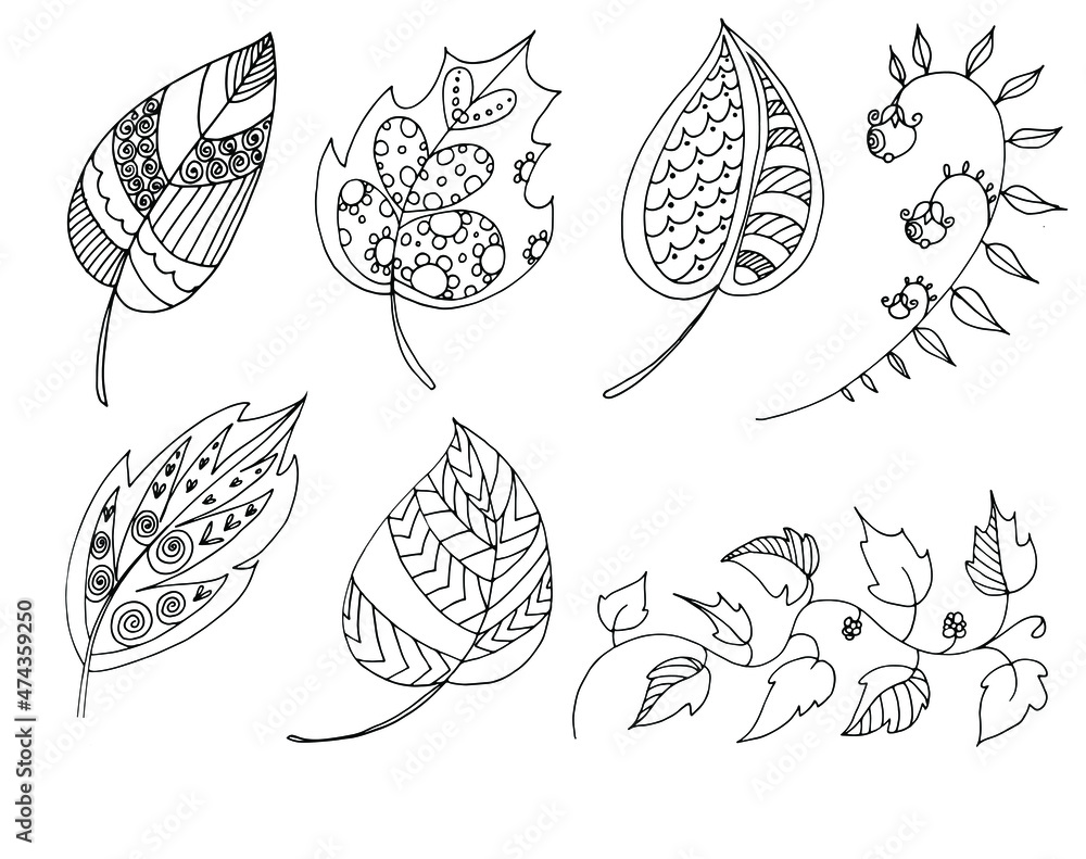 a set of vector graphic drawings of flowers and leaves in an ethnic style a set of vector graphic drawings of flowers and leaves in an ethnic style