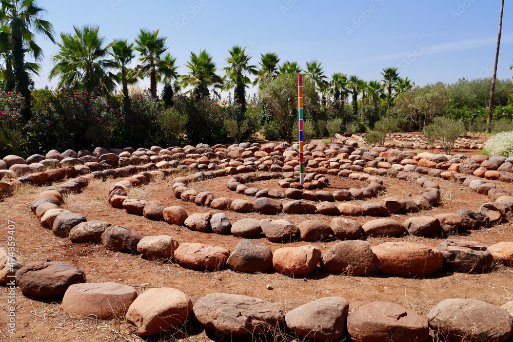 Marrakech, Morocco, 24.04.2016. Anima, Andre Heller's imaginative botanical garden. Stone circle.