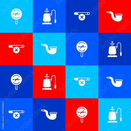 Set No smoking, Hookah, and pipe icon. Vector