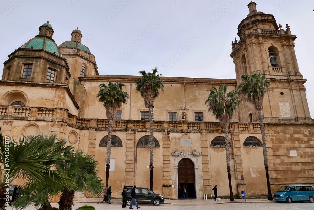 Marsala, Sicily, Italy, 25.03.2018. View of Cathedral of Marsala in Trapani province.