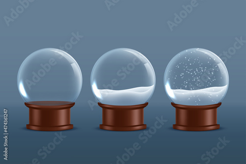 Realistic Christmas glass snow globe isolated on transparent background