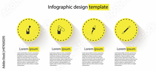 Set Milling cutter for manicure, Nail file, Pipette with oil and Cuticle pusher. Business infographic template. Vector