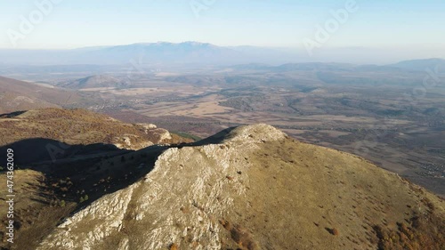 Aerial Autumn sunset view of Konyavska mountain near Viden Peak, Kyustendil Region, Bulgaria photo