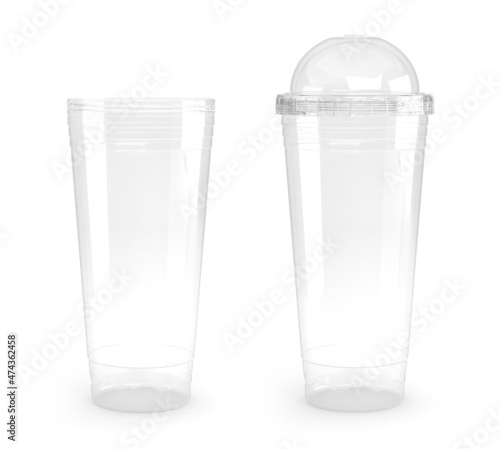 Empty transparent plastic glass cup