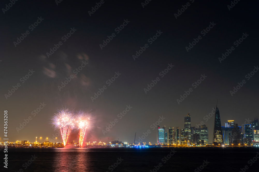 Fireworks in the Doha Corniche, Doha, Qatar.