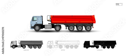 Insulated colored truck. Semi trailer end dump truck