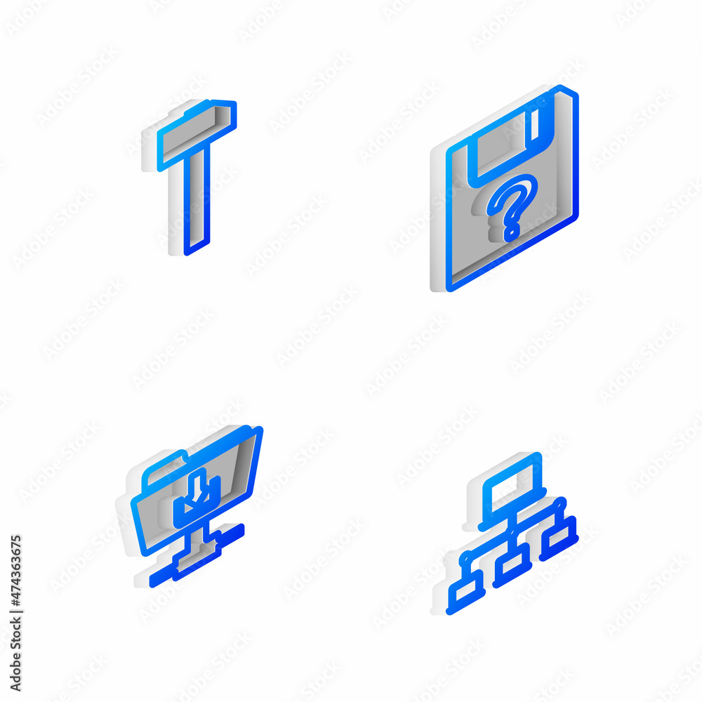 Set Isometric line Unknown document, Hammer, FTP folder download and Computer network icon. Vector Set Isometric line Unknown document, Hammer, FTP folder download and Computer network icon. Vector