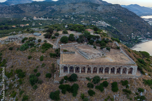 Vista aerea del tempio di Giove Anxur a Terracina. Un Paesaggio bellissimo in riva al mare. Una costruzione dell’antica Roma
 photo