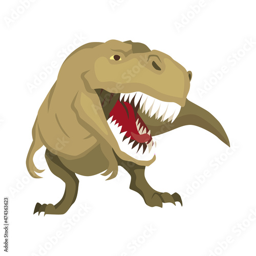 Cute dinosaur or dragon cartoon character in flat style. Vector illustration isolated on white background. Prehistoric funny little monster for children theme