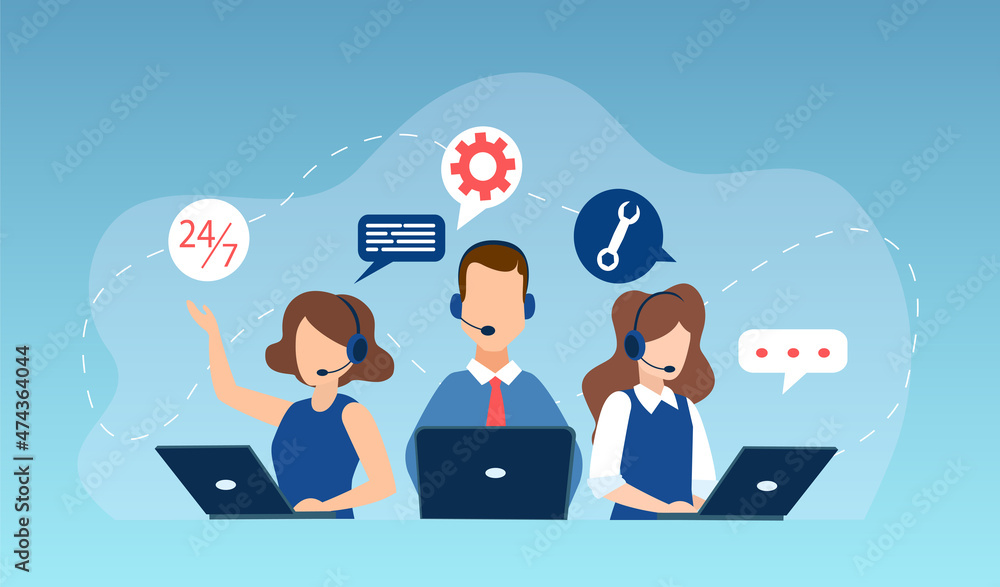 Vector of customer service agents consulting customers. Vector of customer service agents consulting customers.