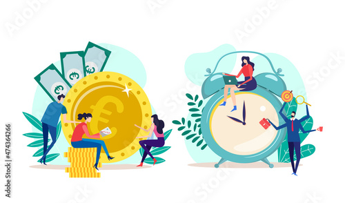 Vector of a businesspeople team managing time efficiently making profits