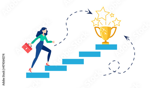 Vector of a motivated business woman climbing up to her career goal