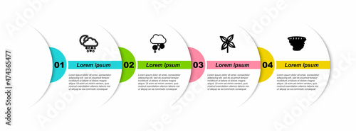 Set line Cloud with snow, rain, moon, and, Pinwheel and Tornado. Business infographic template. Vector