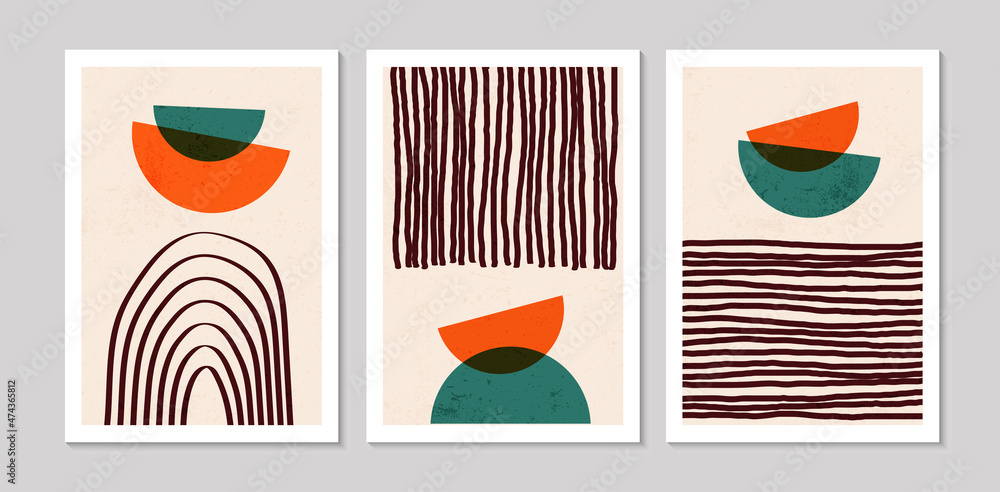 Set of abstract minimalist hand painted. minimalist 20s geometric design background for poster, wall decoration, postcard or brochure design. vector illustration