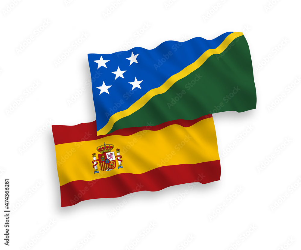 Flags of Solomon Islands and Spain on a white background Flags of Solomon Islands and Spain on a white background