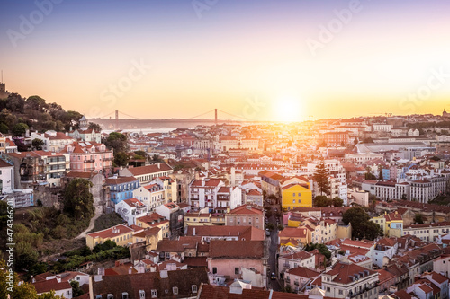 Aerial view of Lisbon in Portugal at sunset.