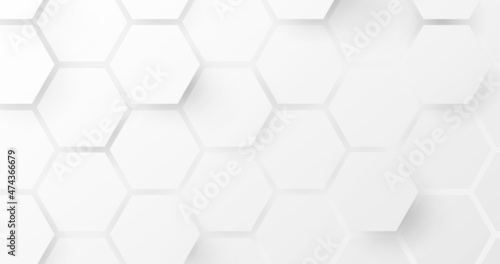Abstract 3D white, and grey geometric hexagon background. Futuristic technology digital hi tech concept background