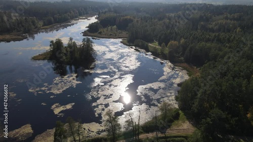 A flight over the lake.Autumn over Lake Komosa and in the forests of Podlasie. photo