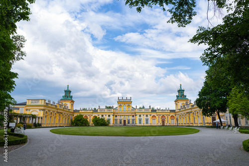 beautiful view of the royal Wilanow Palace on a background of blue sky with white clouds Warsaw Poland