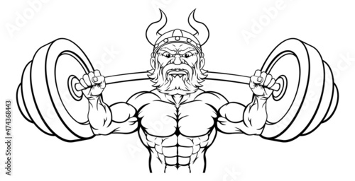 Viking Weight Lifting Mascot Muscle Gym Cartoon