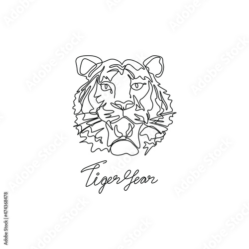 Fototapeta Naklejka Na Ścianę i Meble -   Tiger head, continuous line drawing, Chinese New Year, isolated vector illustration, tattoo, print and logo design, silhouette single line on white background, vector line art.