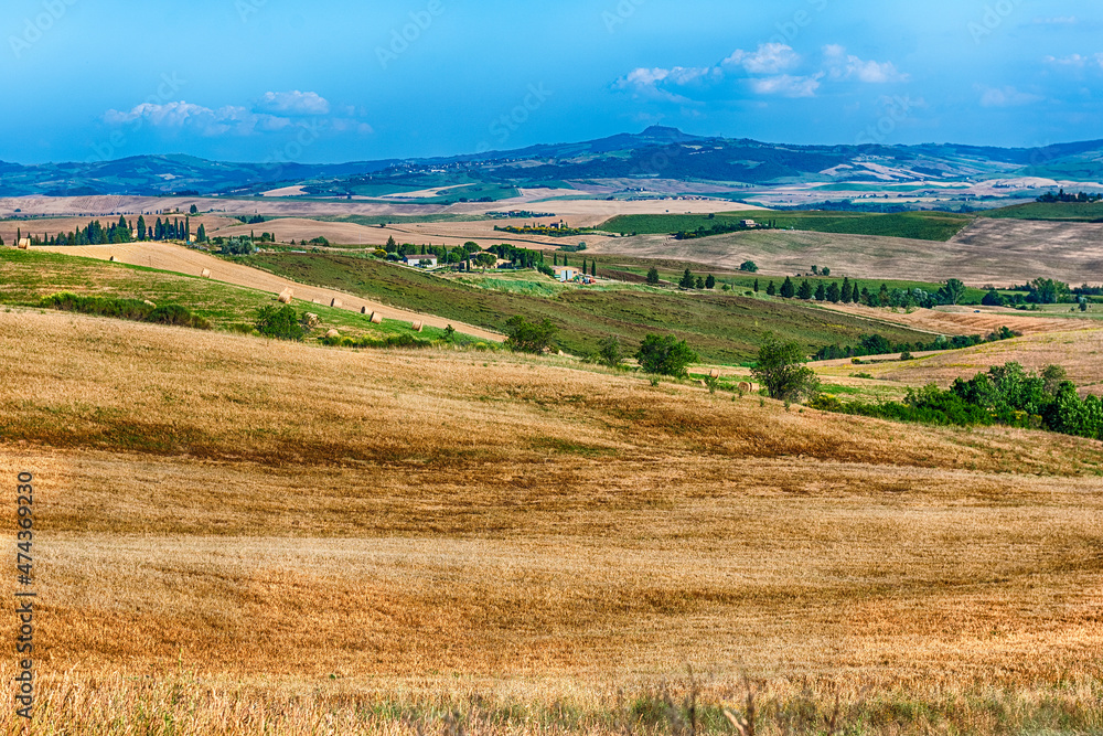 Landscape of dry fields in the countryside in Tuscany, Italy