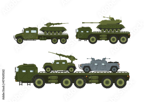 Armored Military Vehicles with Heavy Tank System Vector Set for your design
