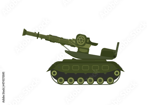 Self-propelled anti-tank missile system. Research, inspection, optical review, missiles, air attack. Equipment for the war. Vector illustration