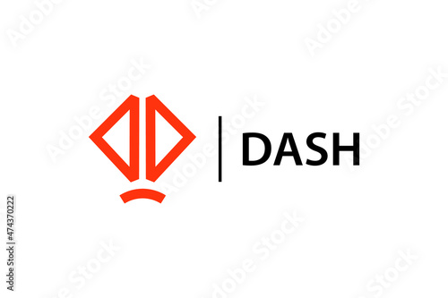 dash logo that resembles eyes and mouth combined with orange color