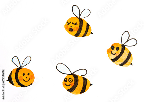 Cartoon bees - watercolors picture of  bees