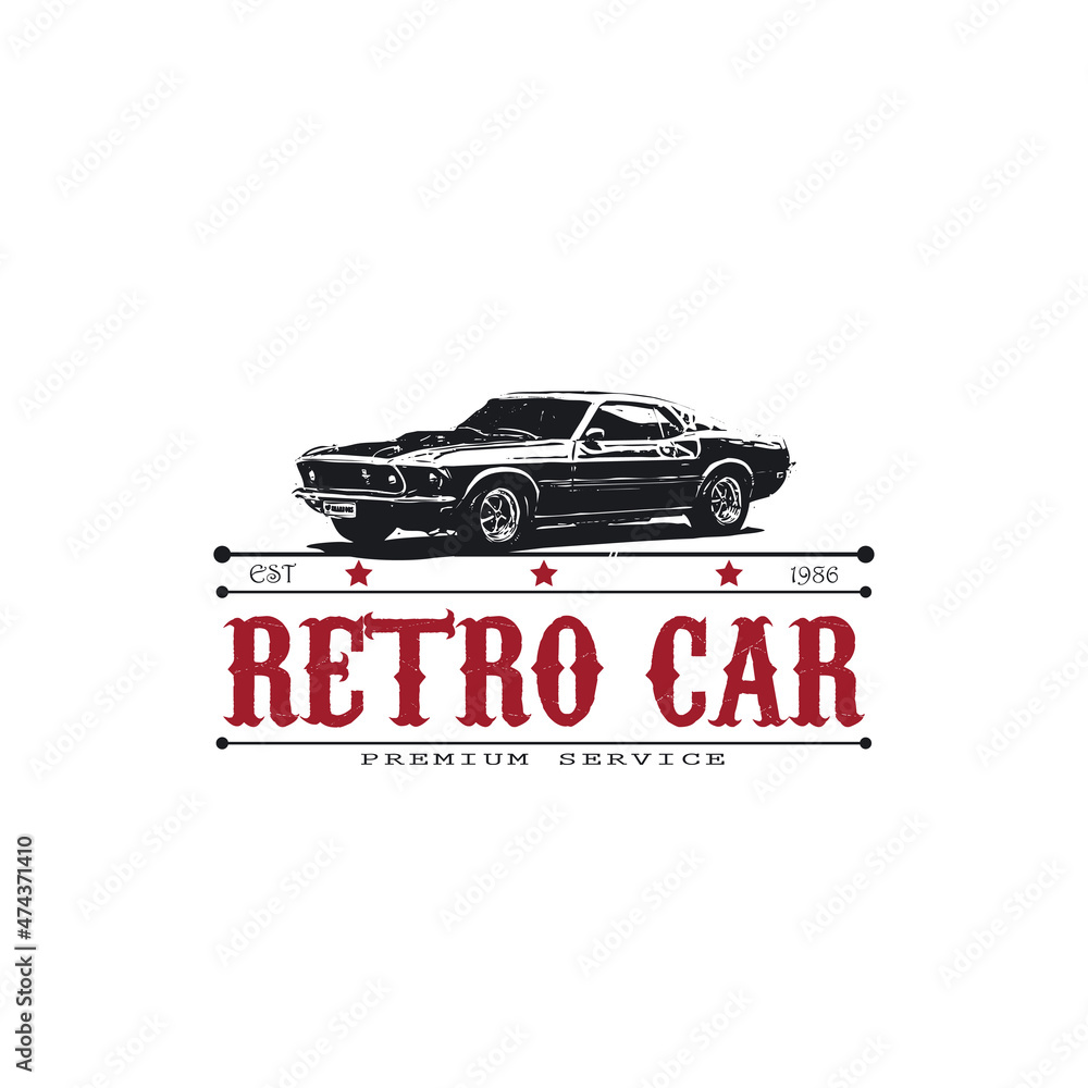 Obraz premium logo classic car shilhouette vector illustration, old car logo good for bussines