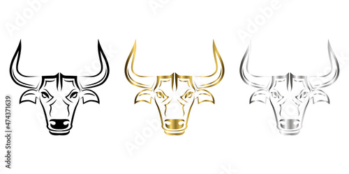 Black gold and silver Line Vector Illustration front view of Bull. It is signs of the taurus zodiac.