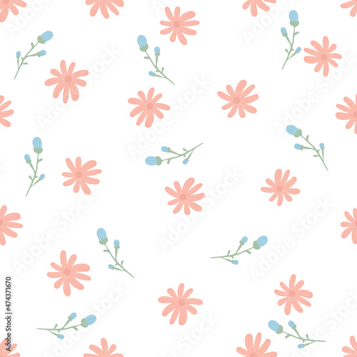Cute hand drawn little flowers seamless pattern. chamomile background. Floral pattern. Pretty flowers on white background. Printing with small pink flowers. elegant template for fashionable printers