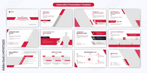 Automotive business PowerPoint presentation slides template design. Use for modern keynote presentation background, brochure design, website slider, landing page, annual report, company profile