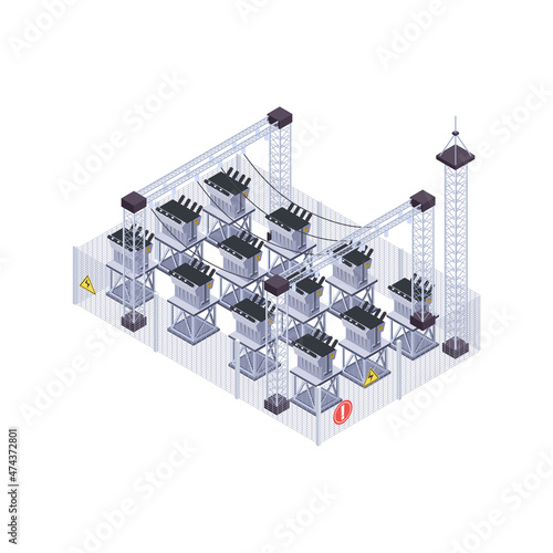 Electric Transformers Isometric Composition