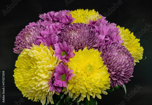Bouquet of yellow and purple chrysanthemums