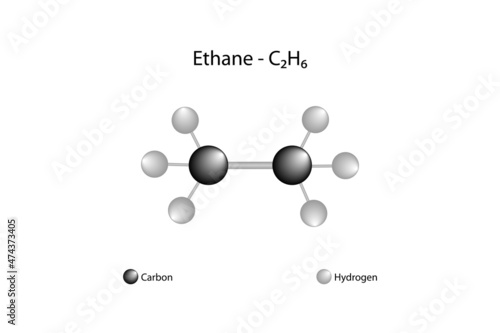 Molecular formula of ethane. Ethane is an odorless and colorless gas at normal temperature and pressure. Ethane is the second most abundant gas in natural gas after methane. photo