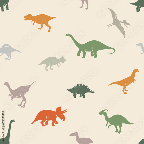 Fototapeta Naklejka Na Ścianę i Meble -  Seamless pattern with dinosaurs silhouettes.