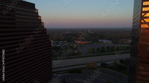 Sunset Over Southfield, Michigan, Downtown, Amazing Landscape, Aerial View photo