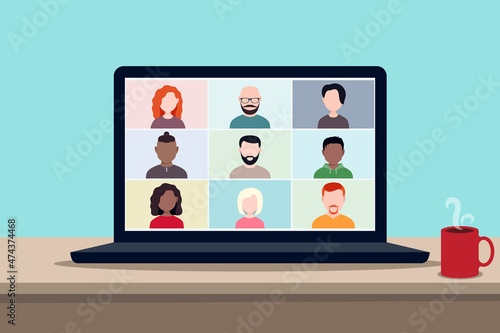 Business communication. Team meeting, remote work. Video conference.