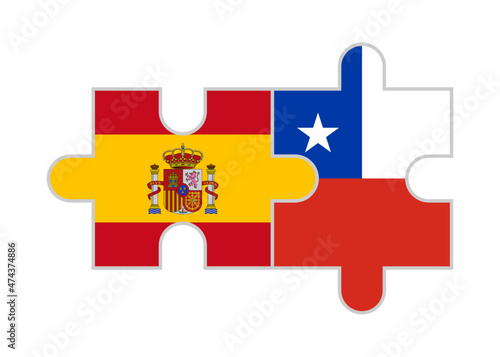 puzzle pieces of spain and chile flags. vector illustration isolated on white background