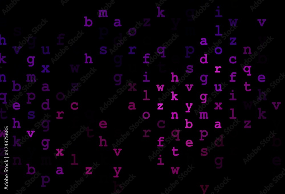 Dark purple vector background with signs of alphabet.
