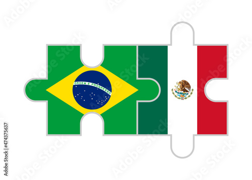 puzzle pieces of brazil and mexico flags. vector illustration isolated on white background