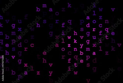 Dark purple vector background with signs of alphabet.