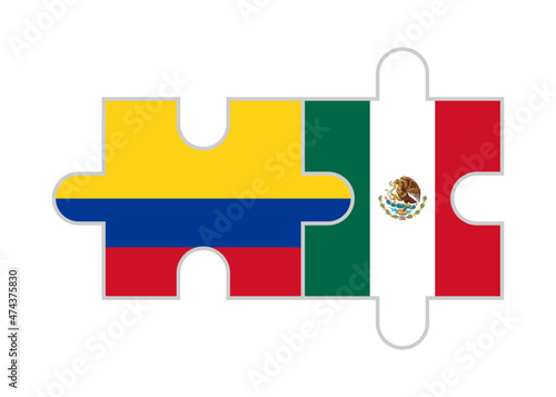 puzzle pieces of colombia and mexico flags. vector illustration isolated on white background