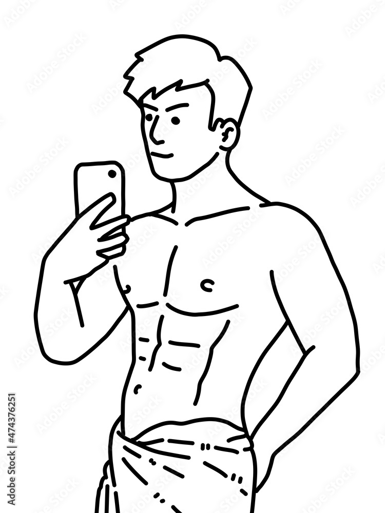 Fototapeta premium black and white of cute man cartoon for coloring