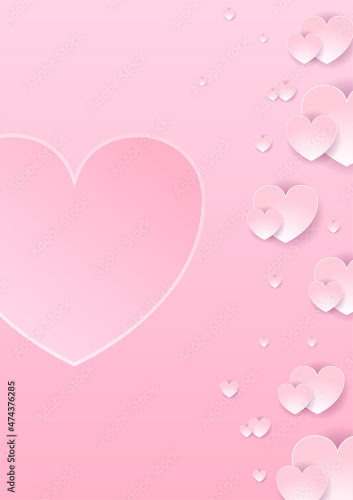 Valentine's day concept posters. Vector illustration. 3d red and pink paper hearts with frame on geometric background. Cute love sale banners or greeting cards