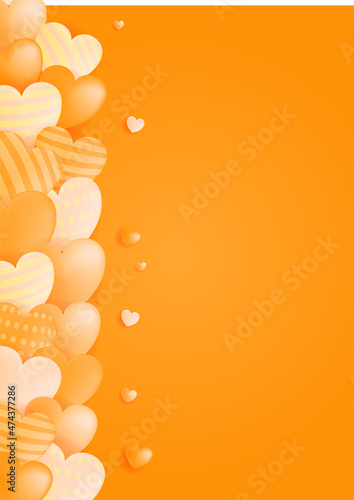 Happy Valentine's Day banner. Holiday background design with big heart made of orange Origami Hearts on black fabric background. Horizontal poster, flyer, greeting card, header for website